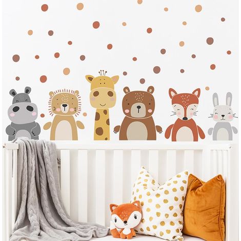 Stickers Muraux Enfants Animaux Autocollants Giraffe Ours Lion Renard Lapin Hippopotame Décoration Murale (1/5)