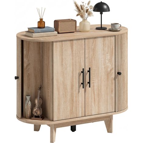Buffet salon, meuble de rangement ovale avec 4 portes et étagères réglables, 90 x 40 x 76 cm, chêne (1/5)