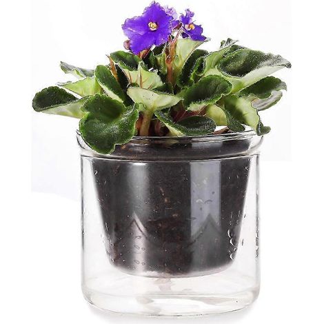 Pot à réserve d'eau de 10 cm compatible avec les violettes africaines et pot en verre à réserve d'eau par le bas pour plantes d'intérieur (1/5)