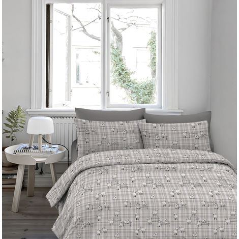 Copripiumino Felpato 100% Cotone di Flanella Prodotto Italiano Sacco e Federe Linea Cuori Matrimoniale - Pecorelle beige (1/3)
