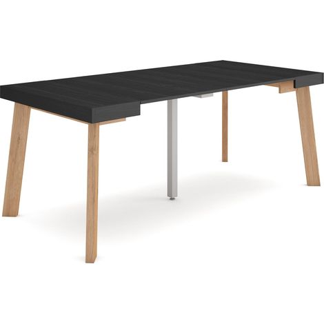 Skraut Home - Table console extensible, Console meuble, 180, Pour 8 personnes, Pieds en bois, Style moderne, Noir (1/5)