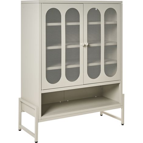 Aparador industrial moderno de acero con 2 puertas ovaladas perforadas 5 estantes beige claro Soletta (1/5)