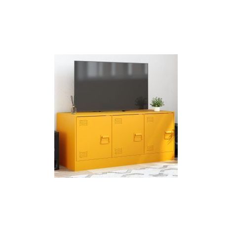 Meuble TV jaune moutarde 99x39x44 acier (1/5)