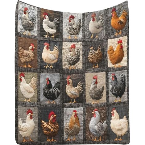 Coperta in pile di flanella a quadri con motivo gallo, lavabile in 34°C