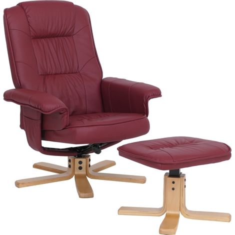 [NEUWERTIG] Relaxsessel H56, Fernsehsessel TV-Sessel mit Hocker Ottomane, Kunstleder Eukalyptus Holz MVG-zertifiziert bordeaux (1/5)