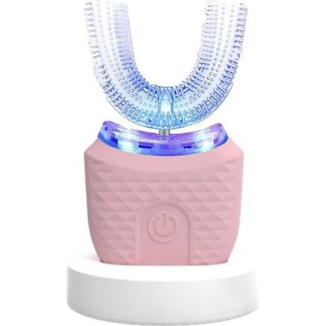 Brosse à dents électrique automatique en forme de U pour blanchir et nettoyer, mains libres, lumière bleue UV. (1/4)