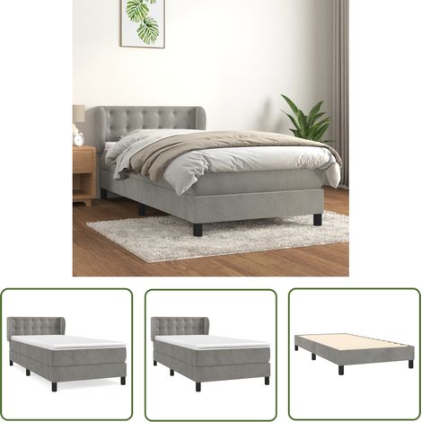 The Living Store Boxspringbett mit Matratze Hellgrau 90x190 cm Samt - Samtbett - Boxspringbett - Doppelbett - Schlafzimmermöbel - Luxusbett (1/5)