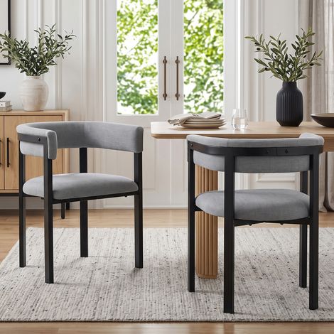 Dos sillas de comedor cómodas y transpirables, ideales para restaurantes, salones, cafeterías y otros establecimientos. Estilo moderno, respaldo envolvente, tapicería de chenilla gris. (1/5)