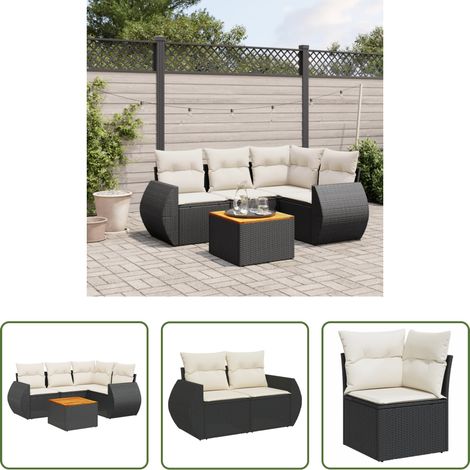 vidaXL Rattanmöbel - 5-tlg. Garten-Sofagarnitur mit Kissen Schwarz Poly Rattan (1/5)