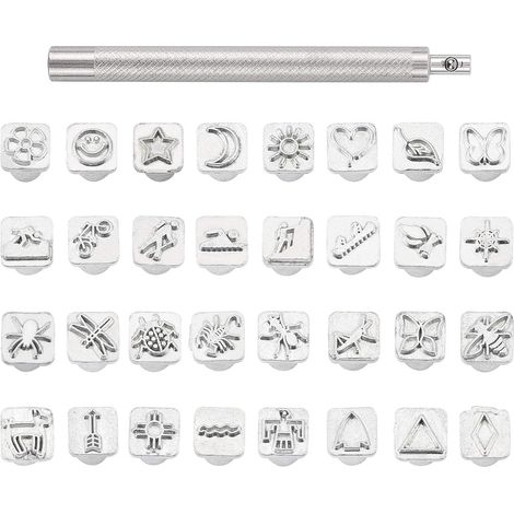 Lntyq 32-teiliges Stempel-Stanzset aus Edelstahl, Leder, Metall, Insektenmotiv, Werkzeug mit 1 Griff für Ledergürtel, Taschen, Basteln und Schmuck (1/5)