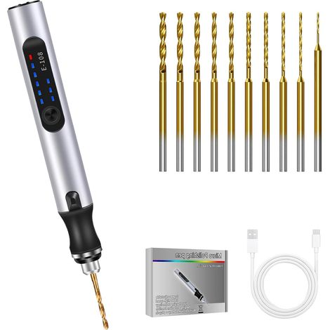 Mini Perceuse Électrique Manuelle, Perceuse Mini DIY Sans Fil à 3 Vitesses Rechargeable avec 10 Forets, Perceuse Manuelle pour Modélisme, Bois, Résine, Fabrication de Bijoux (1/5)