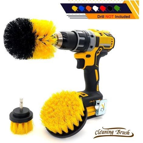 3 Pièces Brosse de Nettoyage Perceuse Électrique - Épurateur électrique pour Brosse de Nettoyage pour le Nettoyage de Salles de Bains, Dalles de Piscine, Briques, Céramique, Jaune(Perceuse Non I (1/5)