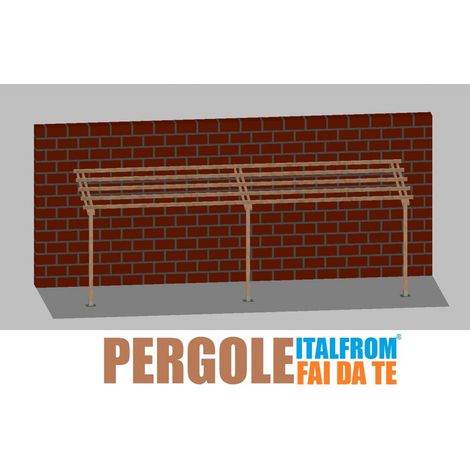 Pergola da Giardino Addossata in Legno di Pino Impregnato - mt 2 X 8 x 2,5h - con Supporti a Tassellare (1/4)