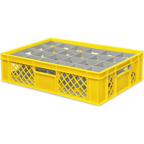 BRB Gläserkiste 600x400 mm für 15, 24, 33 oder 40 Gläser, farbig (Gelb, für 24 Gläser Ø 87 mm, Glashöhe max 122 mm)