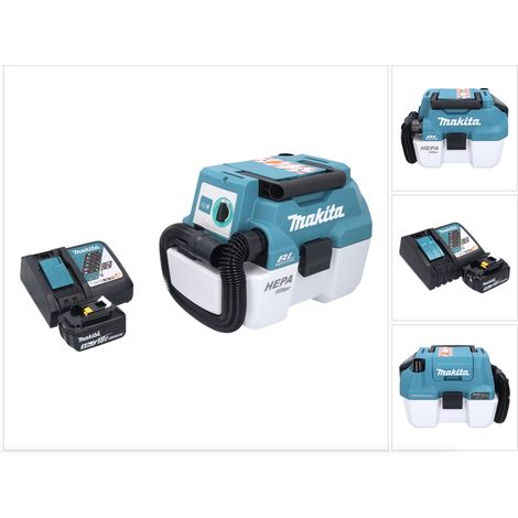 Aspiratore a batteria Makita DVC 750 LRT1 LXT 18 V 67 mbar 7,5 l senza spazzole + 1x batteria ricaricabile 5,0 Ah + caricabatterie