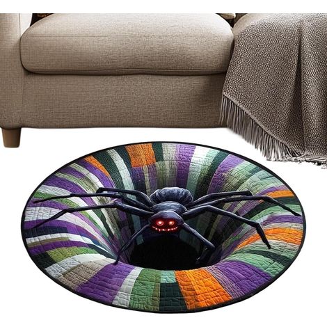 Tapis illusion d'optique Tapis de Sol Rond Antidérapant Halloween 60 cm Carpette Effrayante pour Salon pour Entrée, Salon, Salle d'Étude, Chambre, Bureau, Fête (1/5)