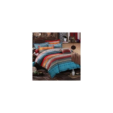 Housse de couette 220x240cm – 2 taies d'oreiller 65x65cm – 100% microfibre hypoallergénique – Design bohème coloré (1/5)