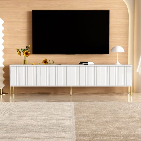 Mueble para TV de MDF y tablero de partículas blanco 190 x 38 x 48 cm con 4 puertas, 8 estantes y patas doradas (1/5)