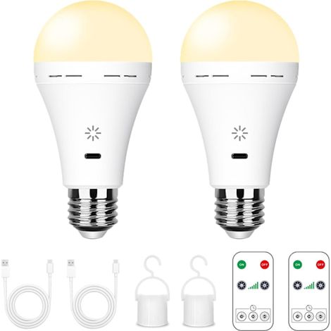 Lampadine LED ricaricabili - 7W E27 con telecomando e dimmer touch  Luce di emergenza per campeggio (bianco caldo) Confezione da 2 - FD-[mo]-AquaForge (1/5)