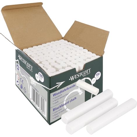 Westcott Gesso 100 pezzi bianco Confezione risparmio Gesso per lavagna con 1,2 cm ⌀ in bianco coprente poco polveroso e facilmente cancellabile gessetti lunghi 8,5 cm E-744986 00 (1/5)