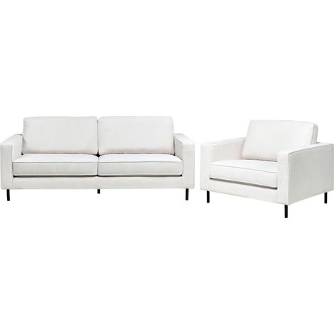 Ensemble de Salon Canapé 3 Places et Fauteuil Pieds en Métal avec Coussins Tissu Blanc Cassé Savalen (1/5)