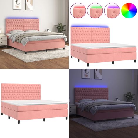 Boxspringbett mit Matratze & LED Rosa 160x200 cm Samt - Boxspringbett - Doppelbett - Samtbett - Rosa Bett - LED-Bett - Home & Living (1/5)