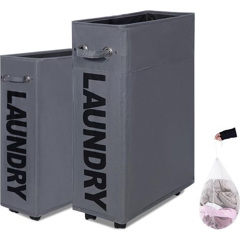 Panier à Linge Slim+ Gris 70L – Pliable et À Roulettes