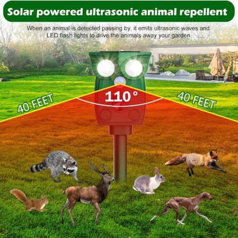Dissuasore Ultrasonico per Animali, Modello Solare 4 Modi con Sensore di Movimento e LED, Anti-Gatti Topi Uccelli (1/4)