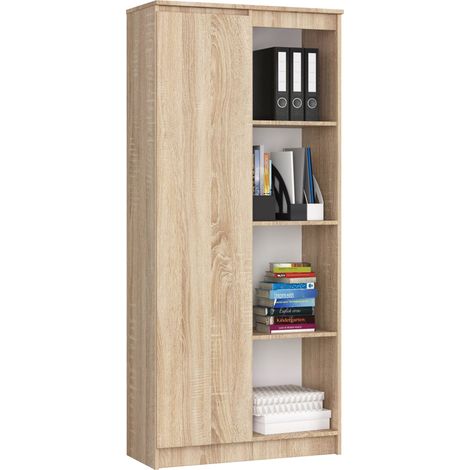 Bibliothèque de bureau AKORD R80 Chêne Sonoma 80 cm 1 porte façade Chêne Sonoma mat 8 étagères 80x35x180 cm (1/5)