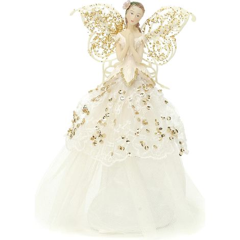 Fabric Angel Christmas Tree Topper - 23 cm - Gold and Cream