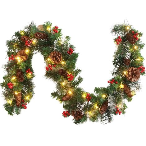 Guirlande de Noël avec éclairage, 50 LED, guirlande de sapin artificiel avec pommes de pin et baies pour rampe d'escalier, cheminée, porte d'entrée, décoration de Noël (1,8 m) (1/5)