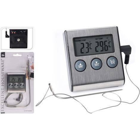 Termómetro digital bigbuy-bbq bbq classics pantalla LCD sonda 105 cm