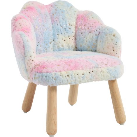 Wahson Poltrone relax in Pelliccia, Sintetica Sedia con Gambe in Legno, Poltrona Imbottita a Forma di Petalo per Cameretta/Stanza dei Giochi, Colorato