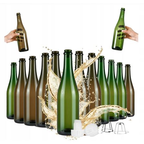 30 botellas de vidrio para champán, sidra, vino y cerveza de 750 ml con tapón de plástico.