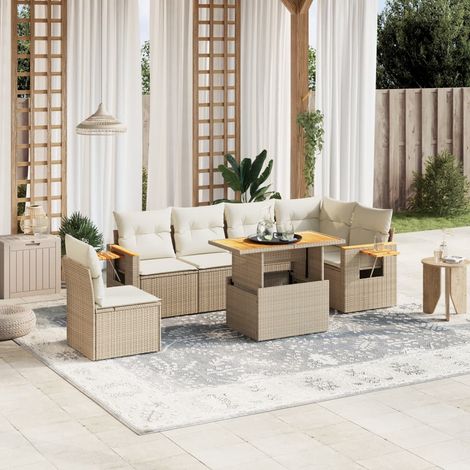 Salon de jardin modulable en résine tressée beige avec coussins amovibles et table réglable pour extérieur (1/3)