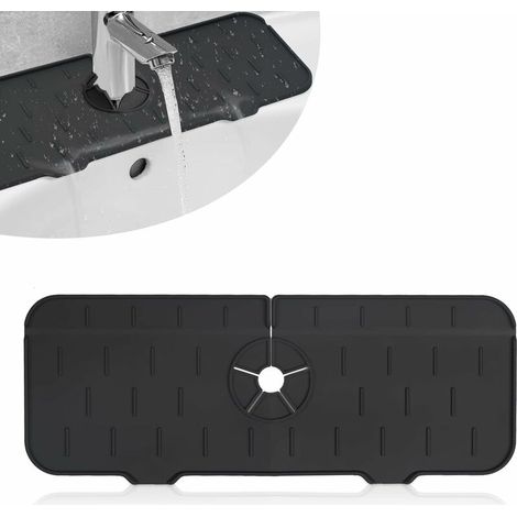 Attrape-éclaboussures de Robinet en Silicone, Tapis évier Cuisine, Tapis de Robinet évier en Silicone, pour Cuisine, Salle de Bain, Bar (Noir) (1/5)