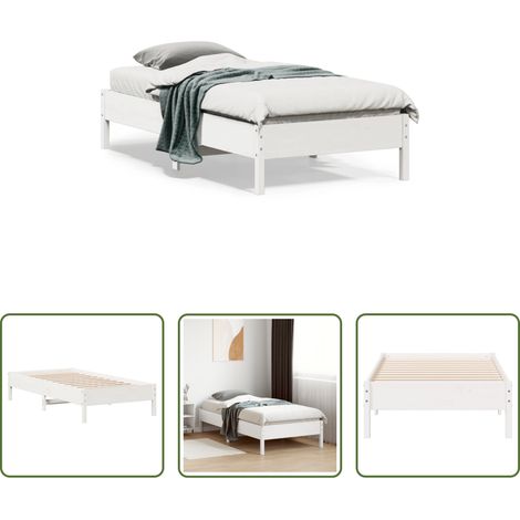 Cadre de lit - Cadre de lit sans matelas blanc 90x190 cm bois de pin massif (1/5)