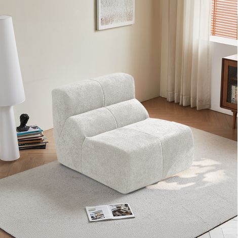 Sofá individual (94x110x79 cm), ergonómico, de espuma de alta densidad, terciopelo, blanco (1/5)