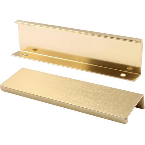 Maniglia per mobile da cucina, maniglia incassata color oro, maniglia a scomparsa per anta in lega di alluminio, 2 pezzi, interasse fori 128 mm (1/5)