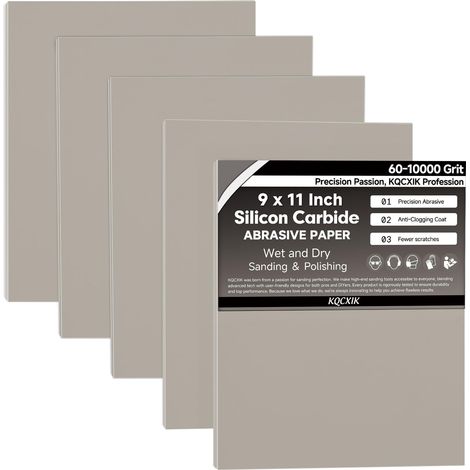Lot de 6 feuilles de papier abrasif grain 5000 - 22,9 x 27,9 cm - Dos flexible importé - Abrasif en carbure de silicium noir - Pour le travail du bois, l'automobile (1/5)