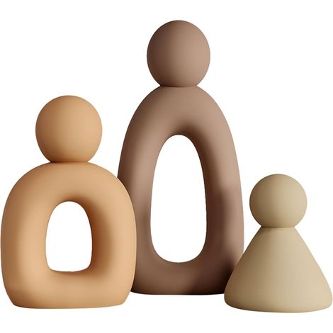 Lot de 3 Figurines Famille Abstraite, Sculpture Résine Grès, Décoration Intérieur Bureau Cadeau (1/5)
