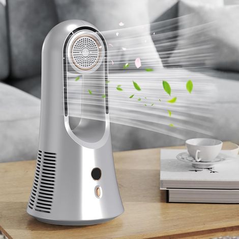 Mini Ventilateur Portable USB 14,2" Sans Pales, Ventilateur de Table Silencieux avec 6 Vitesses de Refroidissement et Diffuseur d’Aromathérapie – Argent