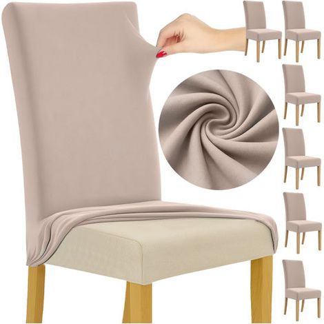 Beige Stuhlhussen, 6er-Set, dehnbarer Stoff (1/5)