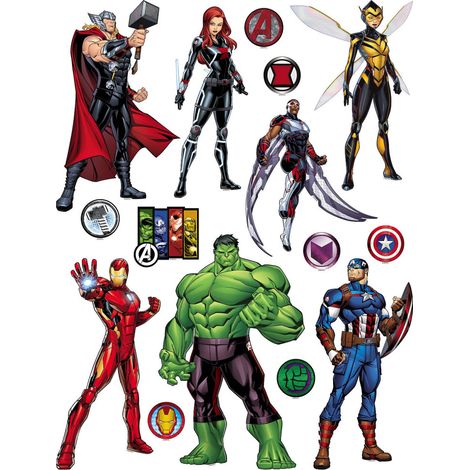 Stickers Géant Marvel Avengers 7 personnages - Planche de 65 CM x 85 CM