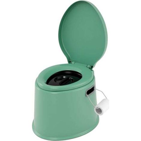 Toilettes de camping vertes en PP avec seau amovible, double couvercle anti-odeurs et porte-papier pour camping, randonnée et bateau (1/5)