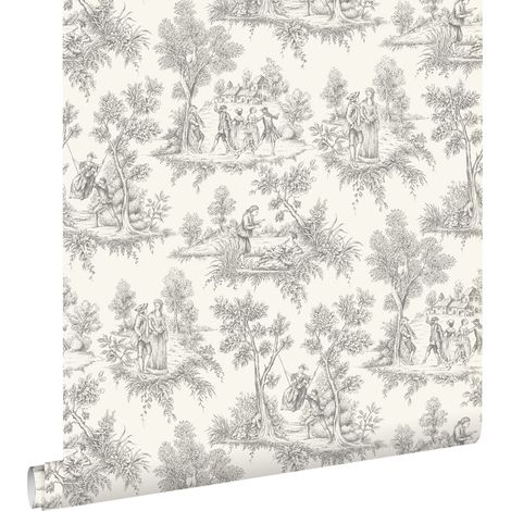 papier peint toile de jouy gris - ESTAhome