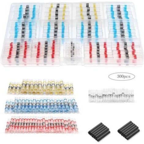 Connecteur Electrique, 300pcs Cosses Electriques A Serti, Thermosoudable Kit de Connecteurs de Bornes de Qualité Marine, Connecteur à Souder Étanche pour Moto Marine Automobile
