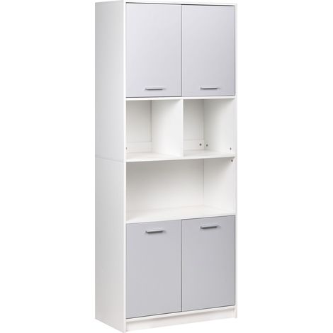 Libreria a 4 ante con ripiani apribili e chiudibili Mobili da ufficio minimalisti in truciolare Grigio e bianco Zehna