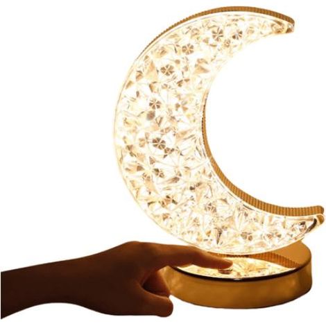 Lampe lunaire tactile 3 couleurs, lampe de table en cristal avec veilleuse à intensité variable en continu pour chambre d'enfant, chambre à coucher, décorations du ramadan (1/4)