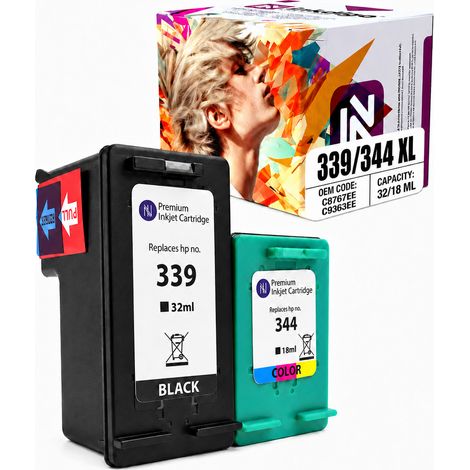 Inchiostro Inkdigo 339 XL 344 XL compatibile con HP DeskJet 5740 OfficeJet 6205, certificato TÜV. (1/5)